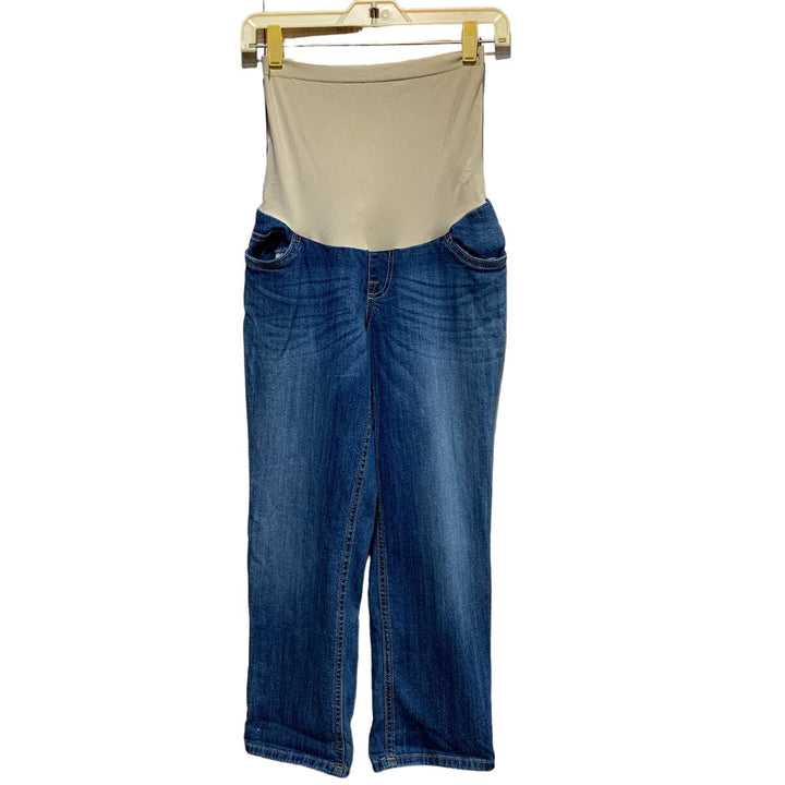 Indigo Blue Maternity Medium Stretch Panel Cotton Blend Denim Cropped Jeans