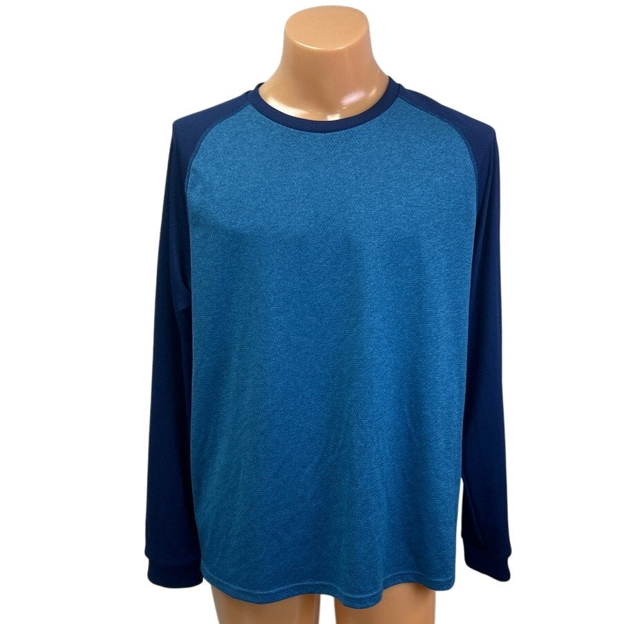 Tek Gear DryTek Mens XL Blue Long Sleeve 100% Polyester Athletic Tee Shirt