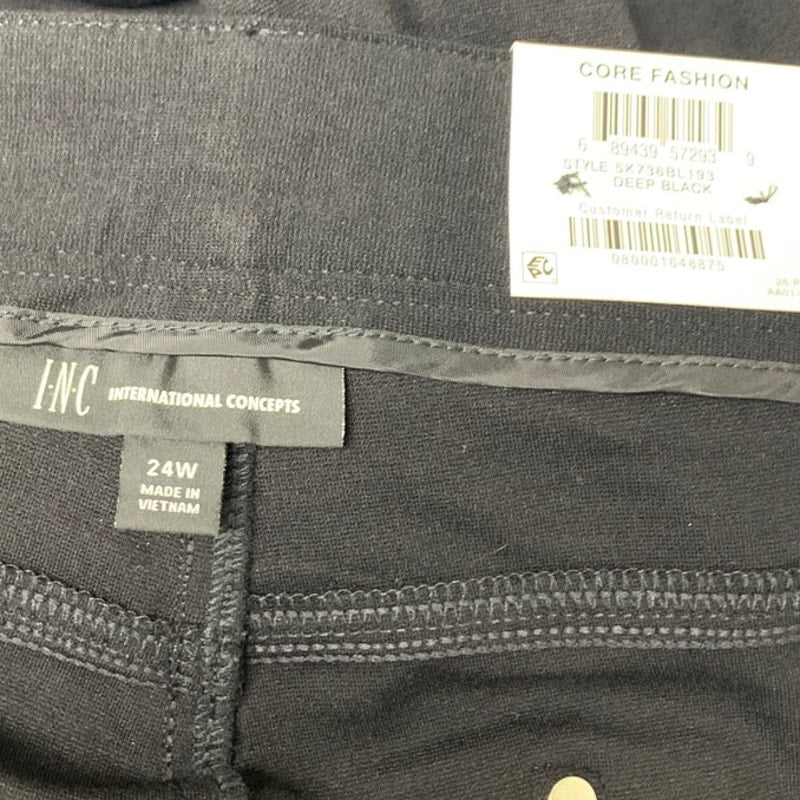 New INC Womens Plus Size 24W Skinny Leg Front Zip Mid Rise Black Ponte Pants