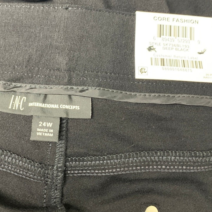 New INC Womens Plus Size 24W Skinny Leg Front Zip Mid Rise Black Ponte Pants