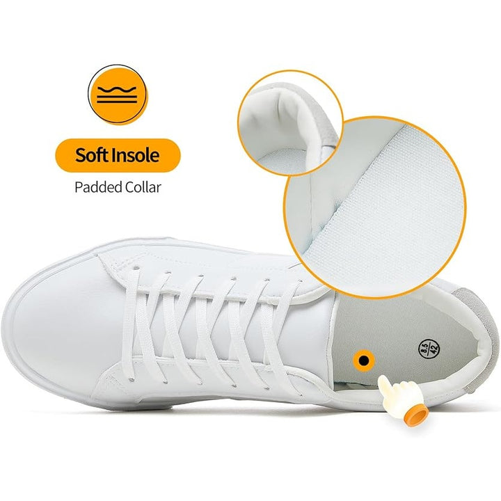 ZGR Mens Size 12 White Faux Leather Lace Up Basic Low Top Sneakers Casual Shoes