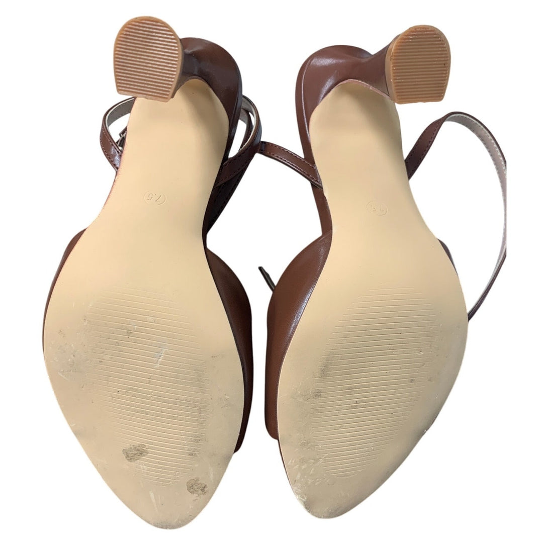 Susanny Womens Size 7.5 Brown Open Toe 4" Heel Ankle Strap Sandal Shoes Heels