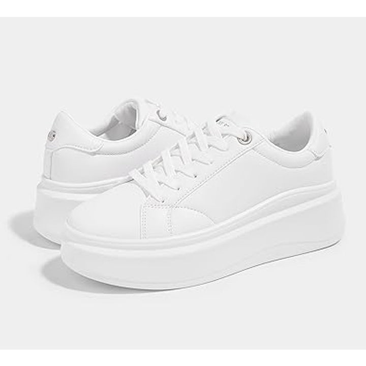 New Lucky Step Womens Size 6.5 White Faux Leather Lace Up Platform Sneaker Shoes