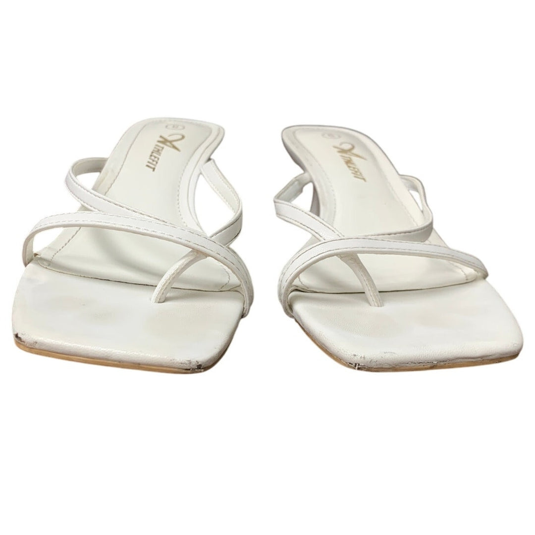 Athlefit Women Size 6 White Faux Leather Strappy 2.25" Kitten Heels Sandal Shoes
