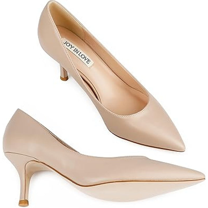 Joy In Love Womens Size 8.5 Tan Nude 2.5" Heel Pointy Toe Slide On Pumps Shoes