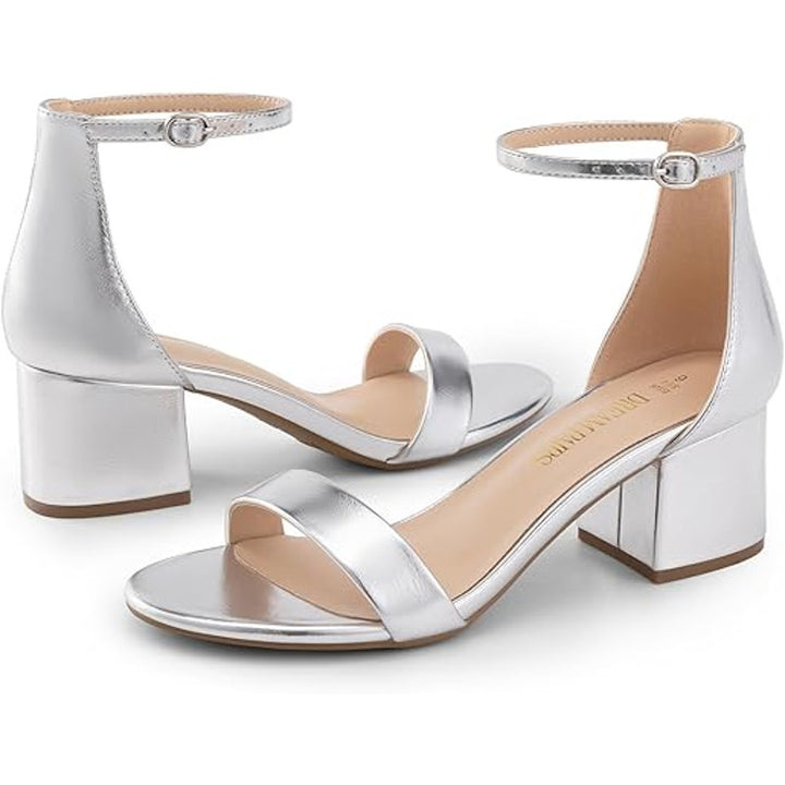 Dream Pairs Womens 8.5 Silver Open Toe 2.5" Block Heel Ankle Strap Sandal Shoes
