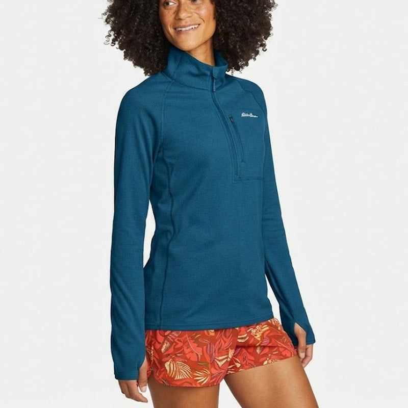 New Eddie Bauer Womens XS Sea Blue High Route Grid 1/4 Activewear Zip Shirt