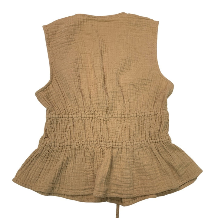 New Aerie Womens Small 100% Cotton Open Tie Front Camel Sleeveless Tank Top
