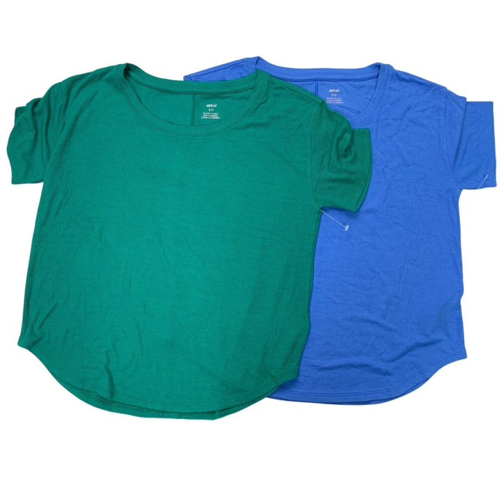 2 New Aerie Womens Small Ribbed Short Sleeve Crew Neck Back Seam Tee Shirts