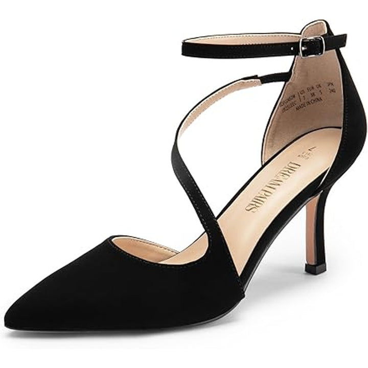Dream Pairs Womens Size 11 Black Nubuck 3.5" Heel Ankle Strap Closed Toe Shoes