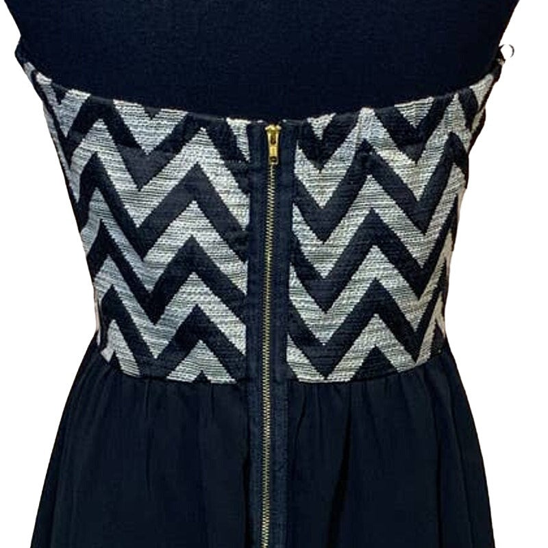 Tini Lili Large Strapless Chevron Zig Zag Hi Low Flowy Lined Formal Dress