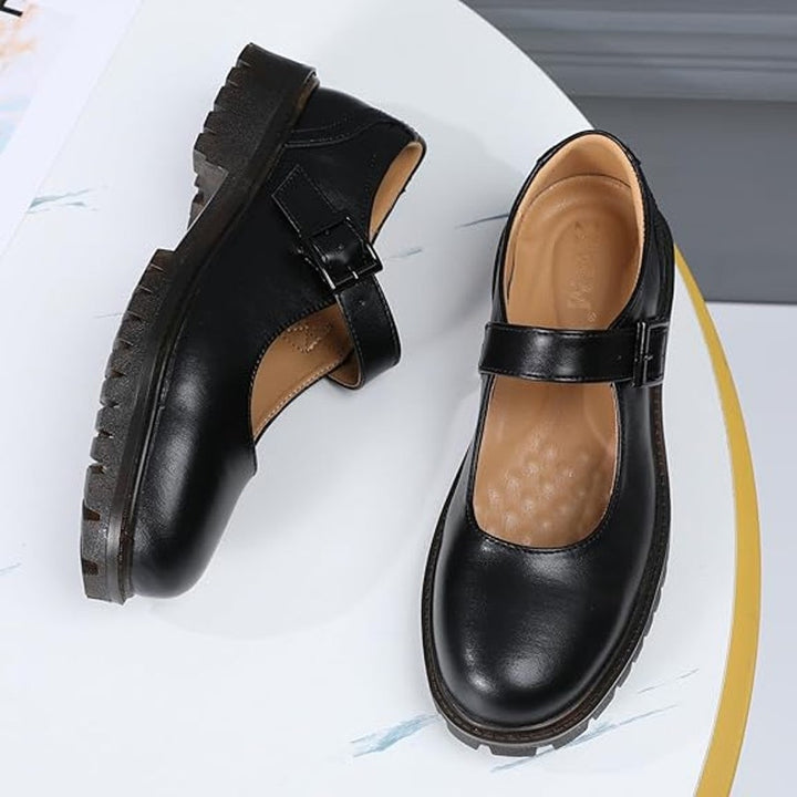 New XMM Womens Size 9 Black Faux Leather Platform Mary Jane Buckle Strap Shoes