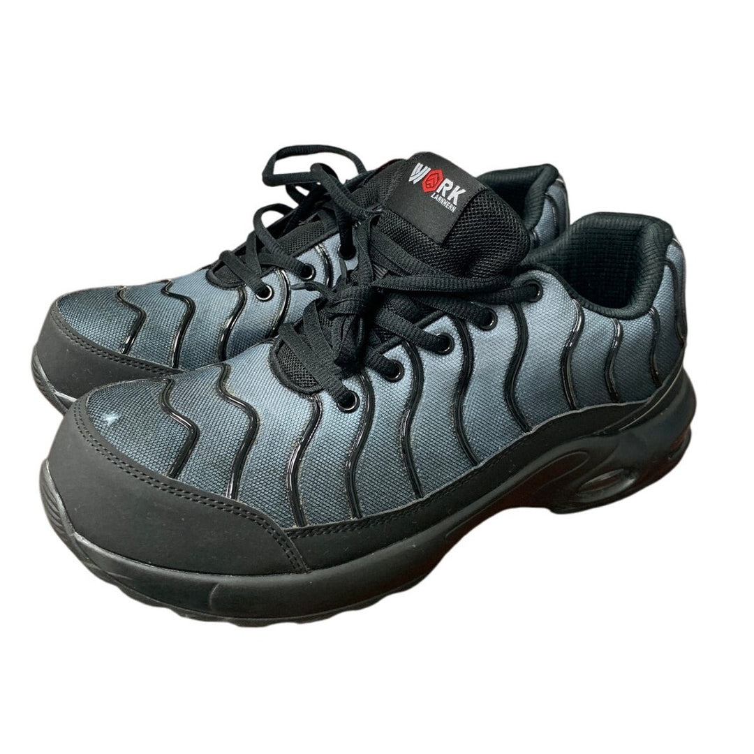 Larnmern Mens 11 Blue Black Steel Toe Air Cushion Breathable Lace Up Work Shoes