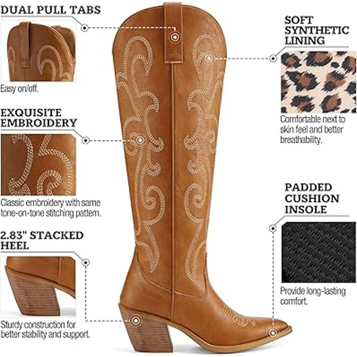 Rollda Womens Size 9 Brown Faux Leather 3" Block Heel Western Cowboy Boots