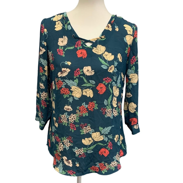 Maurices XS Lightweight Floral Cross Front Polyester Long Sleeve Blouse Top