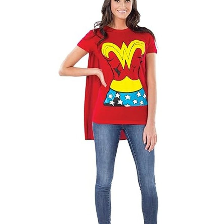NWT New Rubies Womens Large DC Comics Wonder Woman T-Shirt with Cape Costume