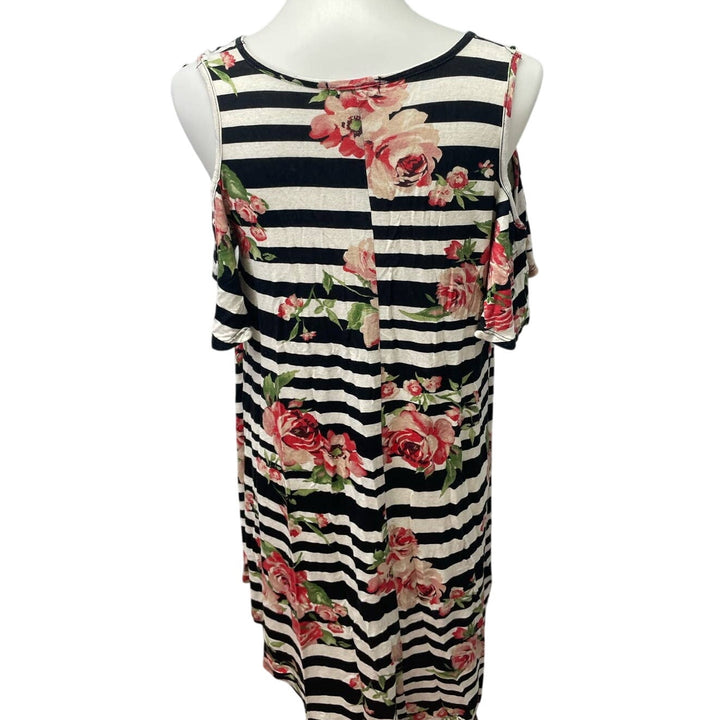 Reb &amp; J Womens Medium Short Sleeve Cold Shoulder Rayon Blend A-Line Midi Dress