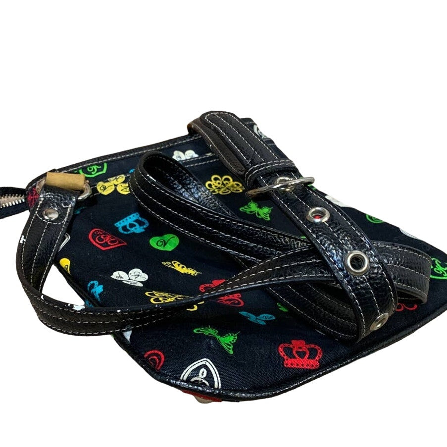 Kathy Van Zeeland Black Canvas Crossbody Purse Lots of Zip Pockets Keychain