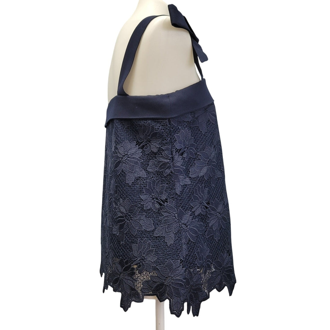 Banana Republic Womens Small Navy Blue Lace Side Zip Tank Top w Bow on Straps