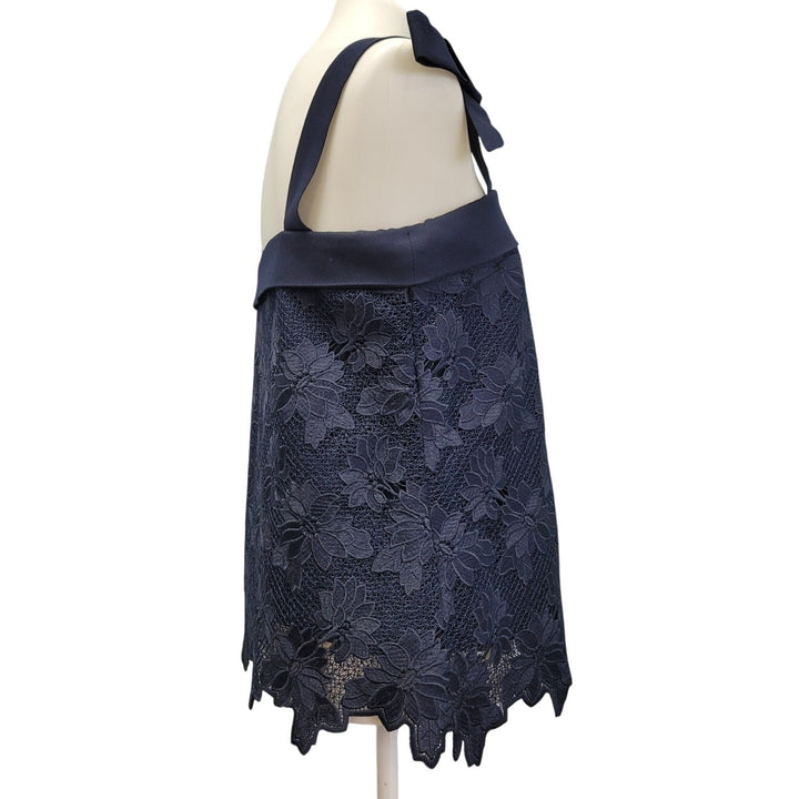 Banana Republic Womens Small Navy Blue Lace Side Zip Tank Top w Bow on Straps