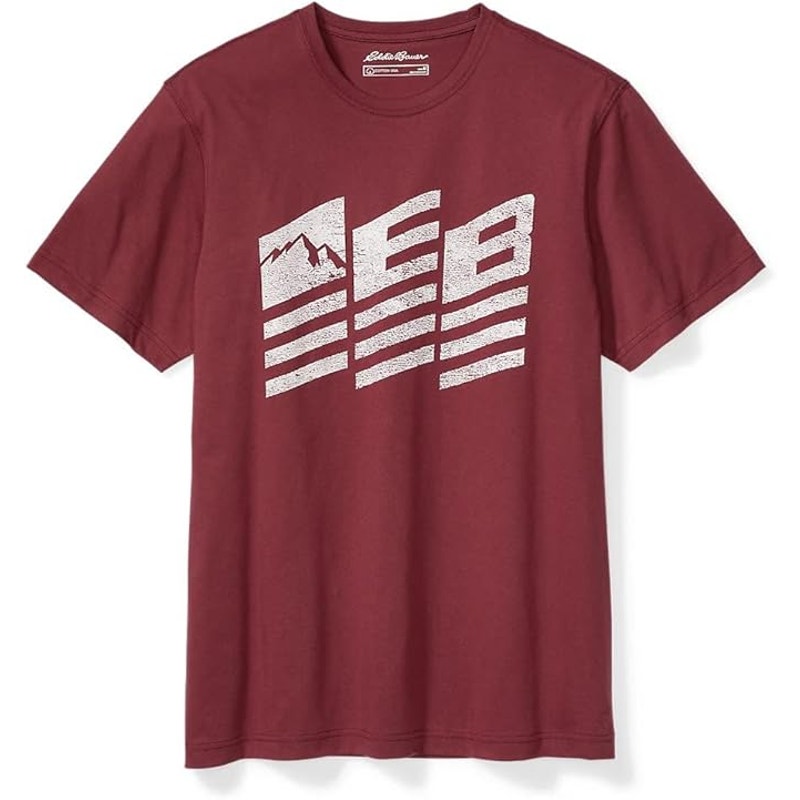 New Eddie Bauer Mens Small Dusty Red EB Modern USA Flag Graphic Cotton Tee Shirt