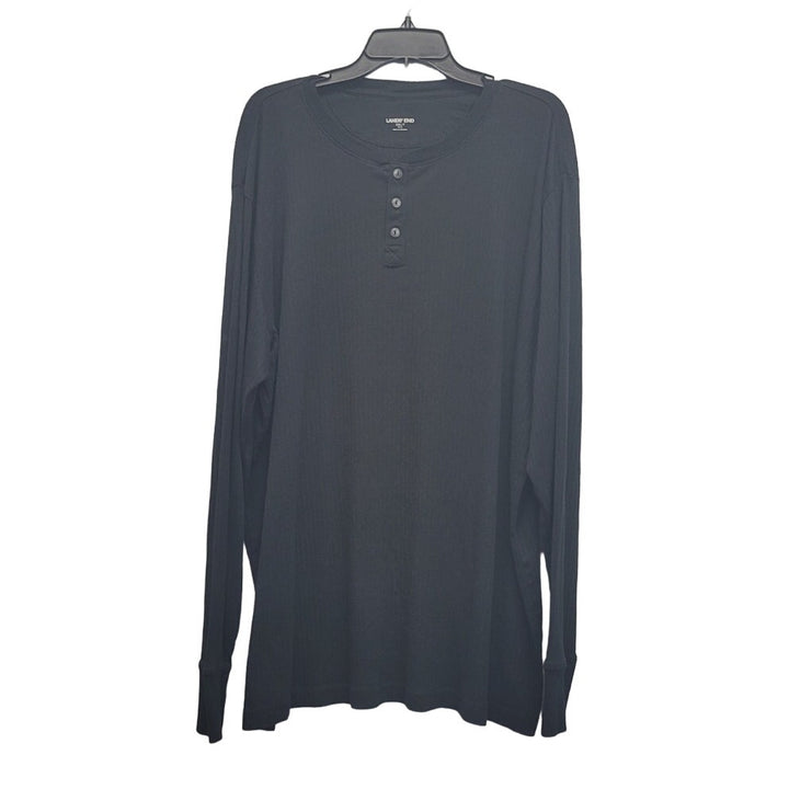 Lands End Mens XXLT 100% Cotton Long Sleeve Textured Stripe Henley Shirt