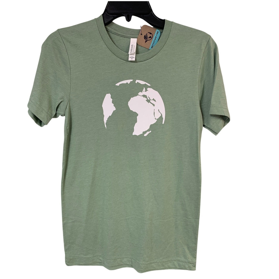 New Hand Printed Womens XS Green Save The Earth World Short Sleeve Tee Shirt