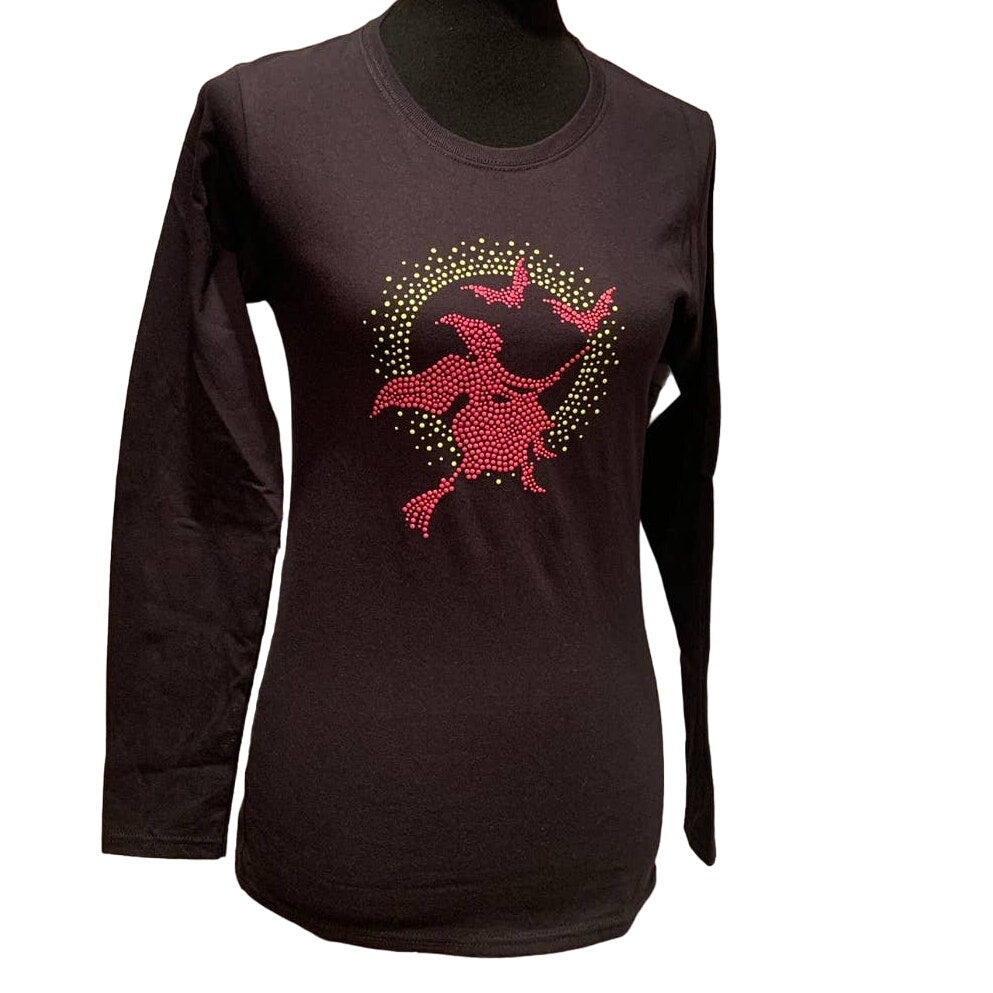 New Hand Printed Small Halloween Witch Long Sleeve Black Light Glow Tee Shirt