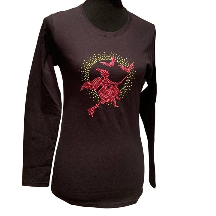 New Hand Printed Small Halloween Witch Long Sleeve Black Light Glow Tee Shirt