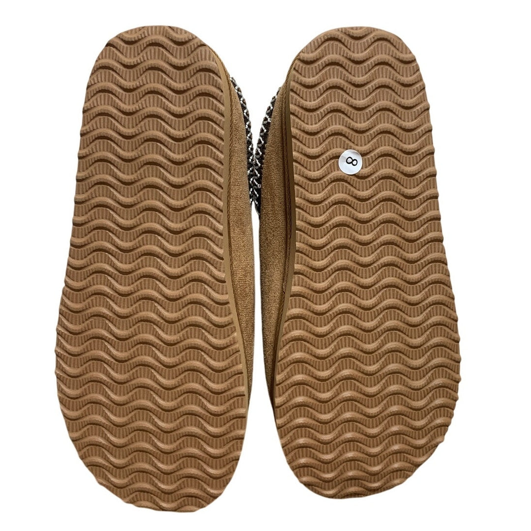 Womens Size 8 Brown Faux Suede Slippers Closed Round Toe Fuzzy Slide On Shoes
