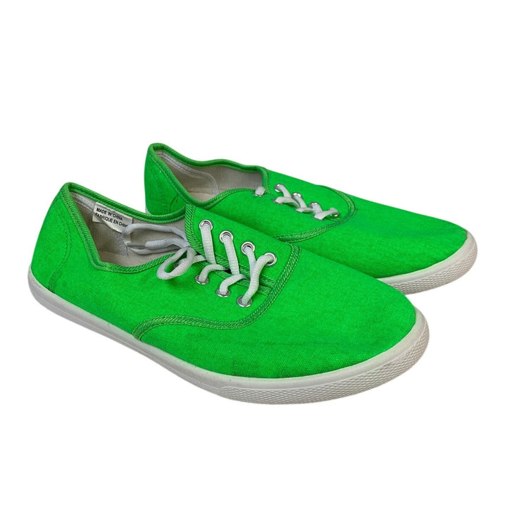 Womens Size 10 Neon Green Canvas Sneakers Lace Up Closed Round Toe Shoes