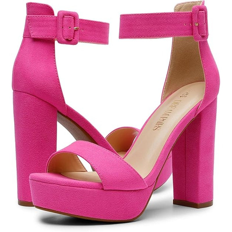 Dream Pairs Womens 8 Pink Faux Suede Open Toe 5" Heel Platform Ankle Strap Shoes