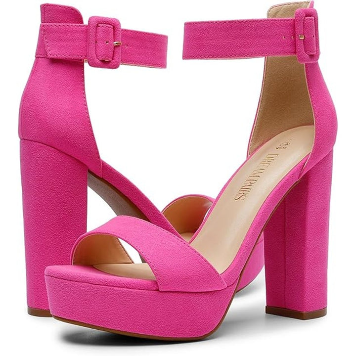 Dream Pairs Womens 8 Pink Faux Suede Open Toe 5" Heel Platform Ankle Strap Shoes