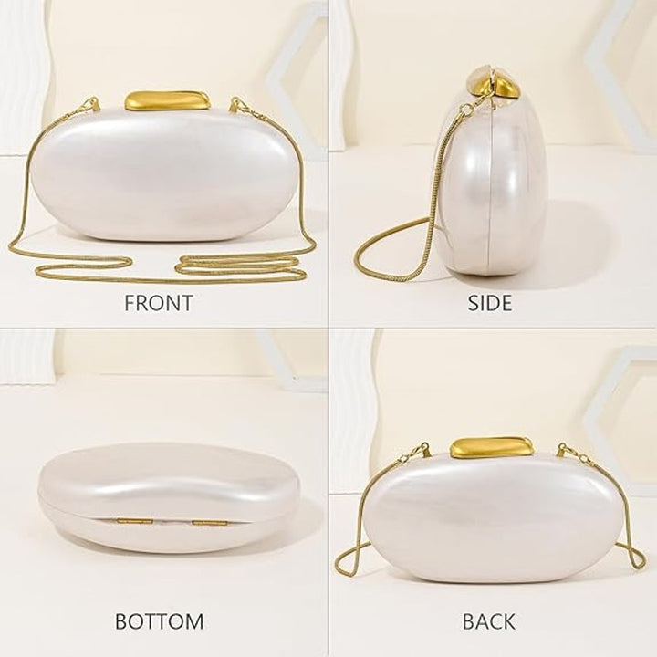 Ryxuzer Womens Pearl Acrylic Magnet Latch Detachable Chain Clutch Purse Handbag
