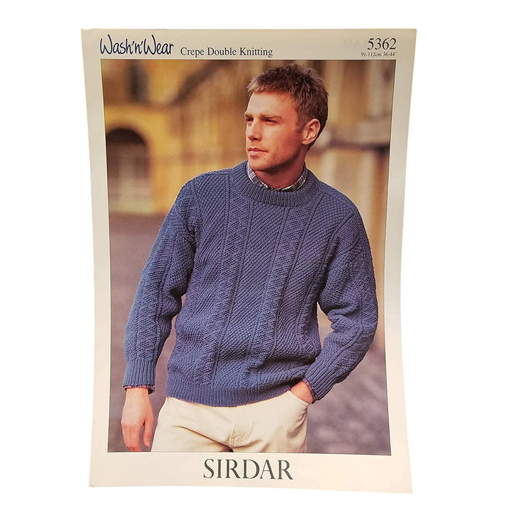 New Sirdar 5362 Wash N Wear Crepe Double Knitting Mens Pullover Sweater Pattern