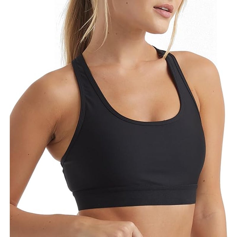 Hanes Womens Small Black Unpadded Sport Compression Racerback Sports Bra