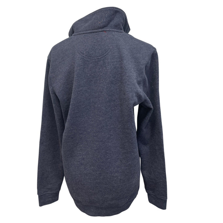 Hand Printed Upcycled Mens Small Blue Jay Bird Long Sleeve 1/4" Zip Pullover