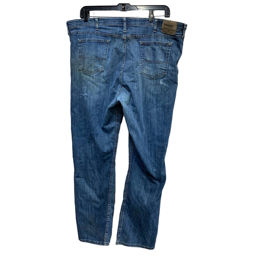 Wrangler Authentics 46 X 32 Rugged Distressed Elastic Waistband Denim Blue Jeans