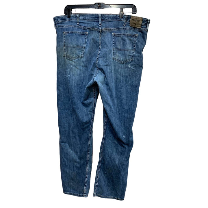 Wrangler Authentics 46 X 32 Rugged Distressed Elastic Waistband Denim Blue Jeans