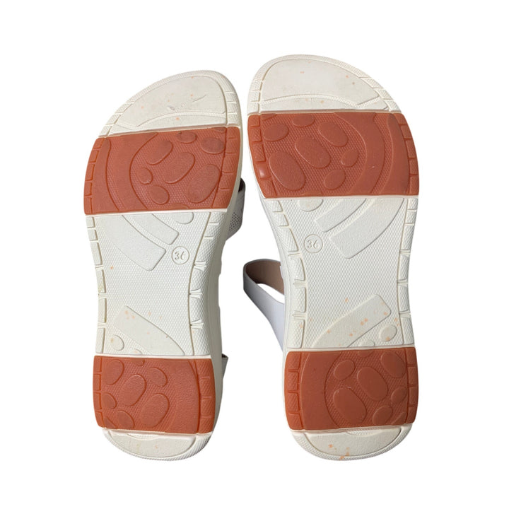 Ubfen Womens 5.5 White Faux Leather Hook Loop Open Toe 1.5" High Walking Sandals