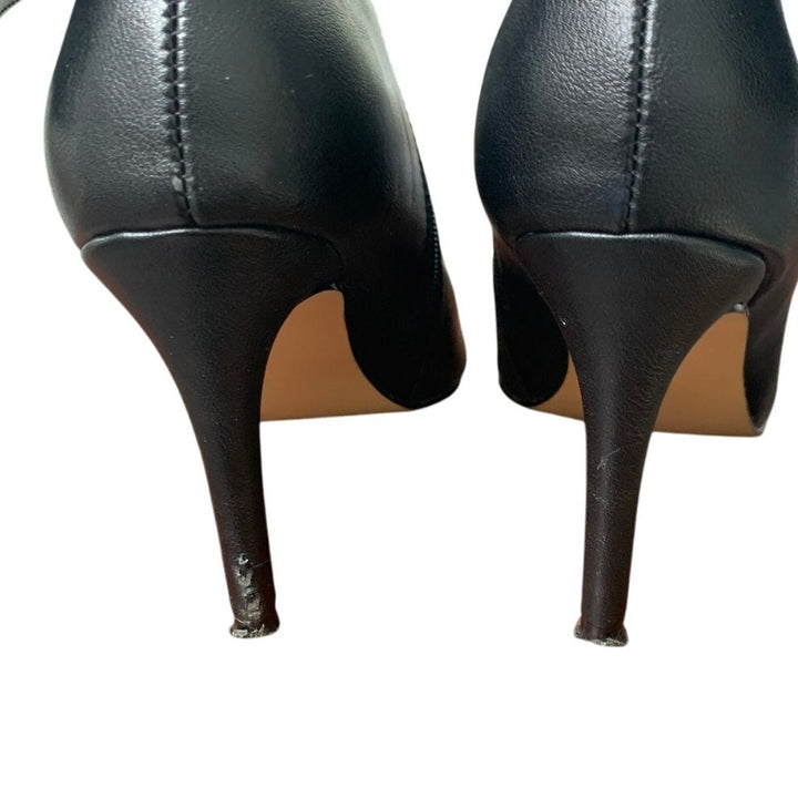Vivianly Womens 9 Black Faux Leather Pointed Toe 3.5" Heel Slouch Ankle Boots