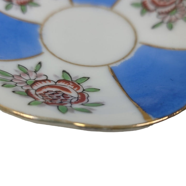 Vintage Victoria Ceramics Japan Blue Stripe Gold Rim Floral Teacup Saucer Set