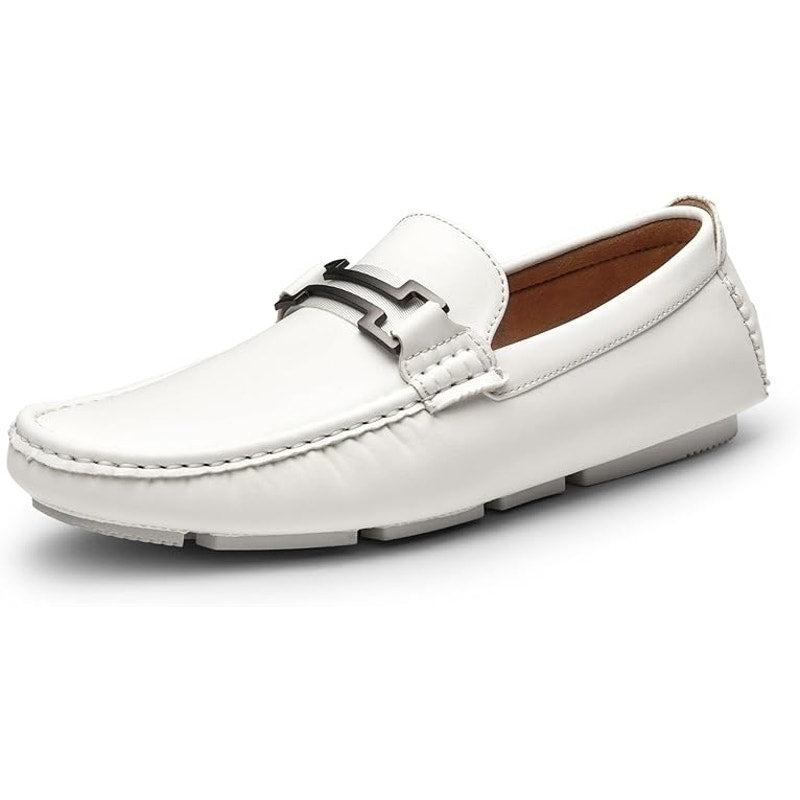 Bruno Marc Mens Size 10 White Faux Leather Driving Loafers Casual Slip On Shoes
