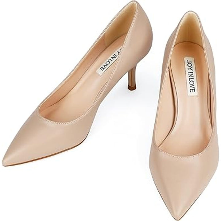 Joy In Love Womens Size 8.5 Tan Nude 2.5" Heel Pointy Toe Slide On Pumps Shoes
