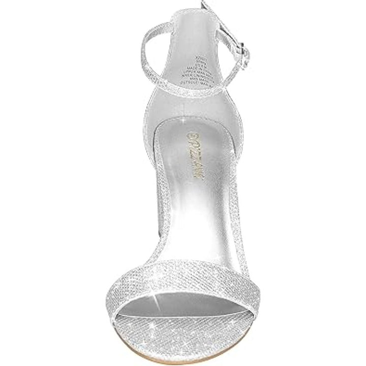 Pizz Annu Womens Size 7.5 Silver Glitter 2" Block Heel Ankle Strap Sandal Shoes