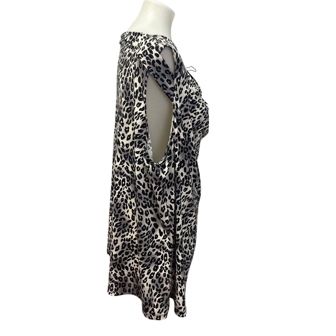 Nine West Womens Plus Size 3X Scoop Front Sleeveless Polyester Blend Leopard Top