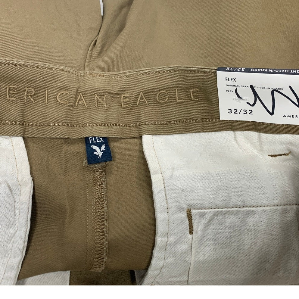 NWT New American Eagle Mens 32/32 Flex Original Straight Lived In Khaki Pants