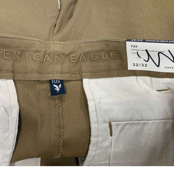 NWT New American Eagle Mens 32/32 Flex Original Straight Lived In Khaki Pants