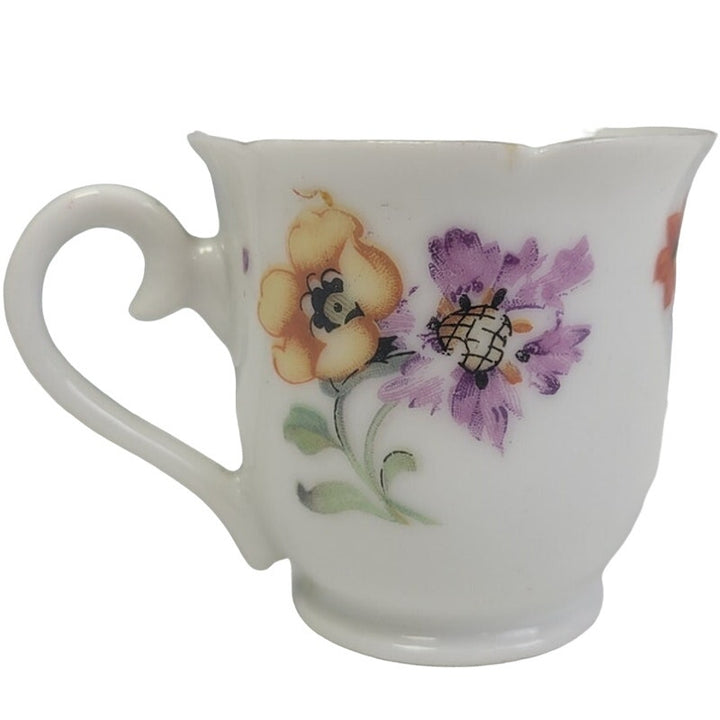 Vintage Made in Japan Ceramic Gold Rim Blue Pink Floral Teacup Saucer Set