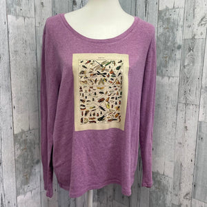 Hand Printed Upcycled Womens XXL Vintage Book Page Butterfly Long Sleeve Tee